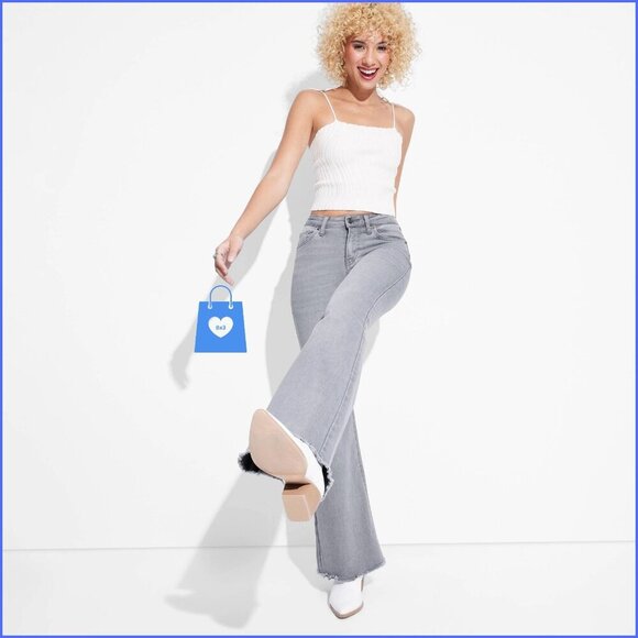 00 - Womens Mid-Rise Flare Denim Jeans - Wild Fable - Gray Wash - Picture 2 of 5